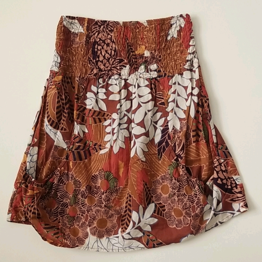 Floral leaf brown white Elastic strapless size S